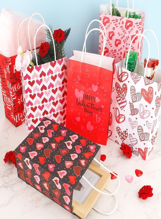 Linsuminn Valentines Gift Bags, 12 PCS Valentine Paper Bags with Handles, Valentines Day Gift Bag, Heart Shaped Valentine Treat Goodie Candy Cookie Bag for Valentine's Day Wedding Holiday Party Favor Supplies - Image 4